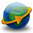 A globe with yellow arrow